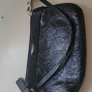 Black leather coach wristlet